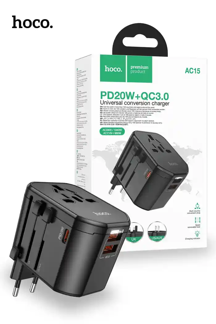 Hoco AC15 Walker 3-Port PD20W+2USB Universal Conversion Charger